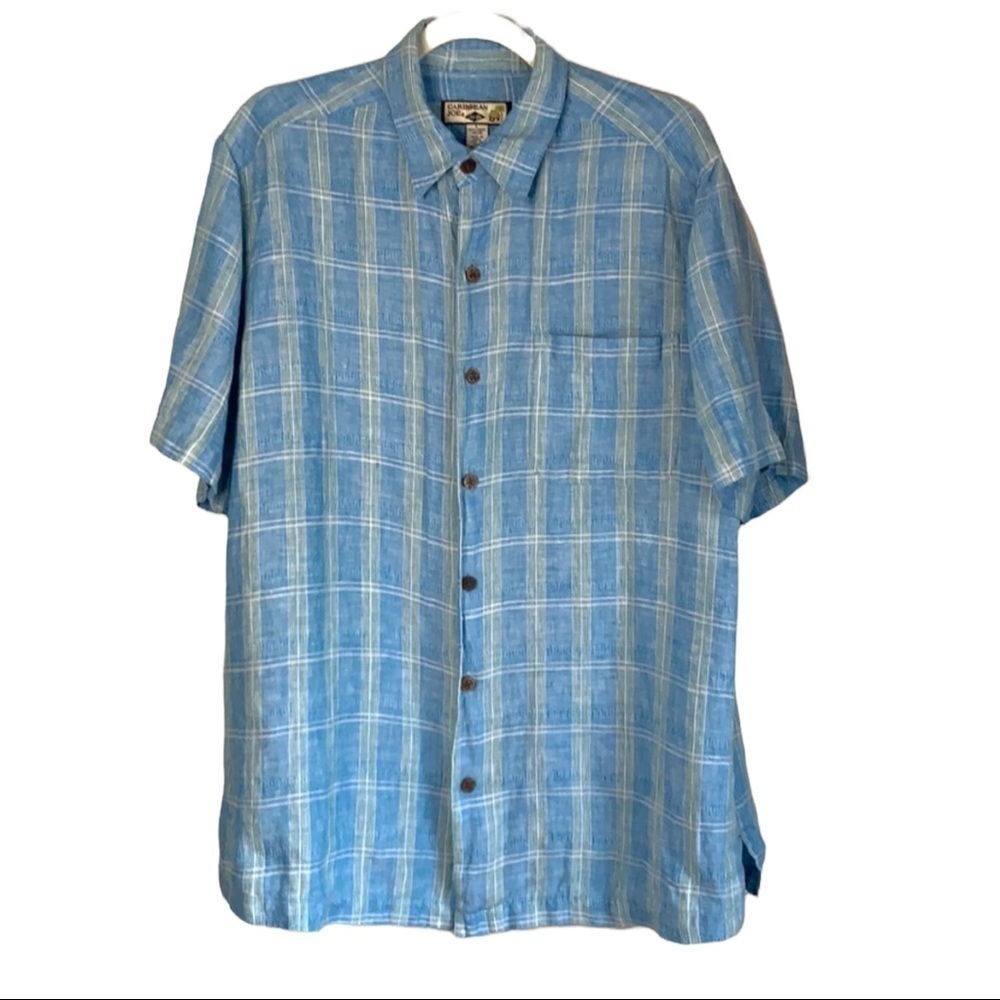 Caribbean Joe 100% Linen Short Sleeve Button Down Shirt Size L